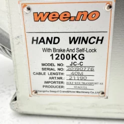 Manuell Vinsj Galvanisert 1200 Kg 40 Meter Vaier -Møbler Salgsbutikk org vinsj manuell rustfri 1200 06